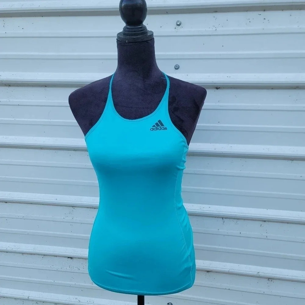 Adidas Tank Women Pullover Active Top Workout Climalite TBack Shirt Turquoise XS